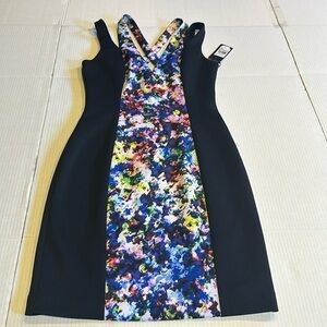 NWT Guess above the knee multi color & black dress w double straps back zipper